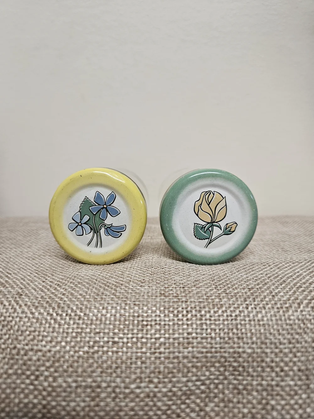 70s Mini Glass Spice Jars with Floral Lids - Set of 2